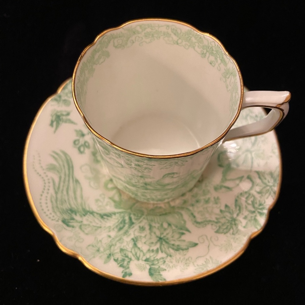 Green Aves by Royal Crown Derby Demitasse Cup & Saucer Vintage Toile - Picture 2 of 12